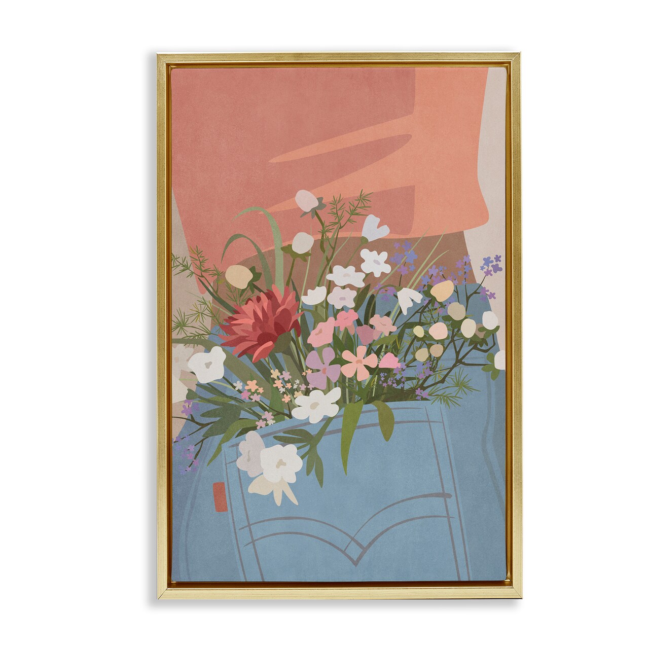 Stupell Industries Flowers in Jeans Pocket Framed Floater Canvas Wall Art Design by Nataly White